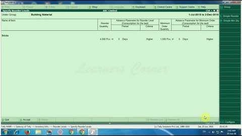 Defining Reorder Levels in Tally ERP 9