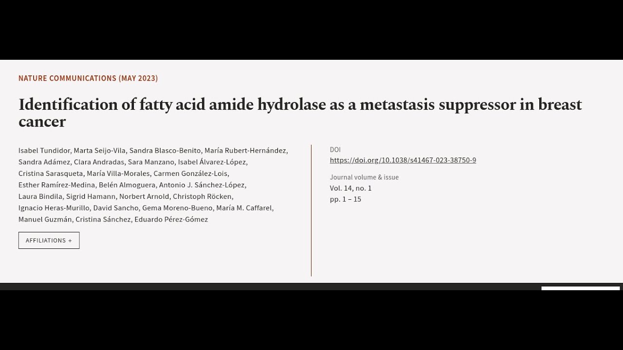 Identification of fatty acid amide hydrolase as a metastasis suppressor in breast can... | RTCL.TV