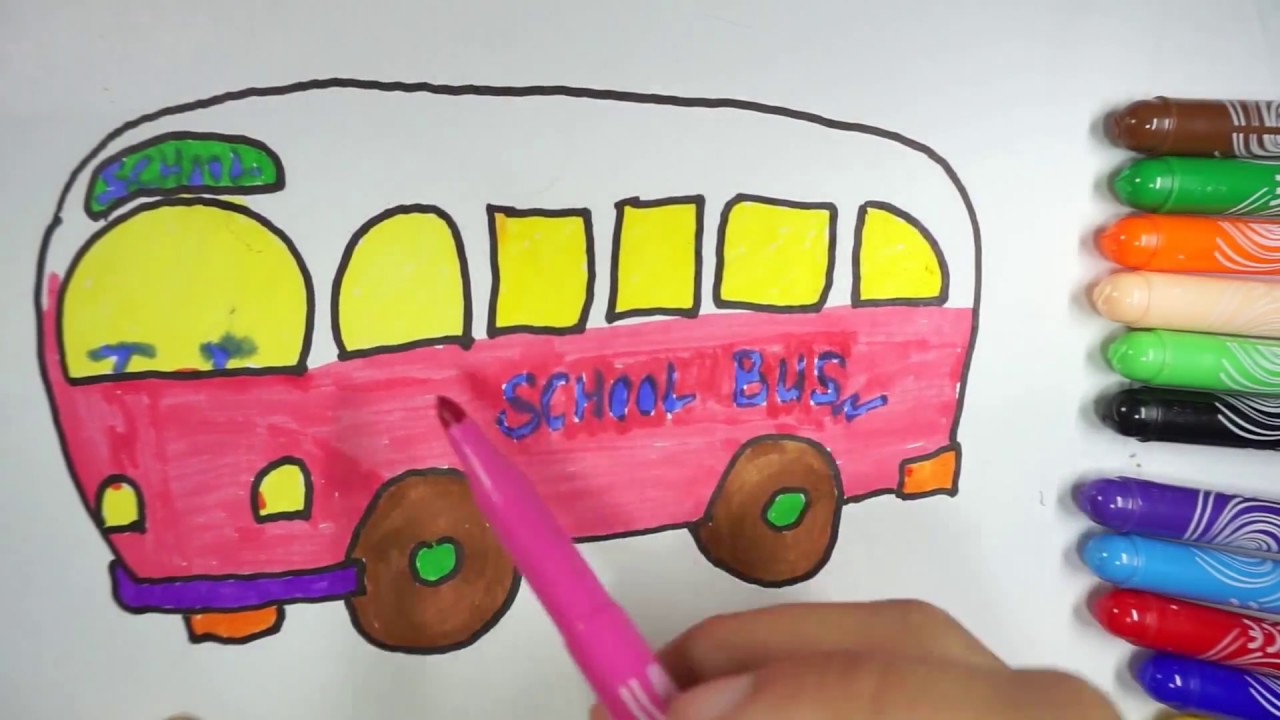 How to Draw School Bus Coloring Pages Kids Learn Drawing