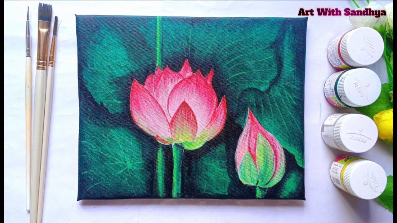 How to paint lotus flower Using Acrylicpaint/Artwithsandhya - YouTube