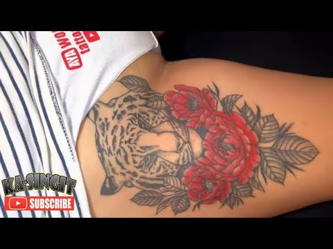 Beauty of Tiger Floral Tattoo on Thigh