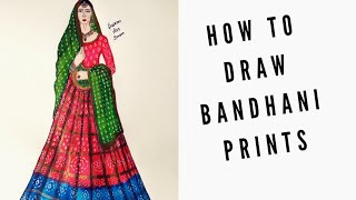 How to draw tie and dye prints | How to draw Bandhani Dress print | Indian traditional wear