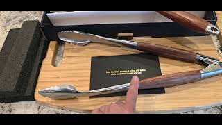 Review Heavy-Duty Rose Wooden BBQ Grilling Tools Set Extra Thick Stainless Steel Multi-Function Tool