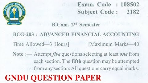Gndu BCom 2nd Semester Advanced Financial Accounting Question Paper || Bcom 2nd Semester Paper