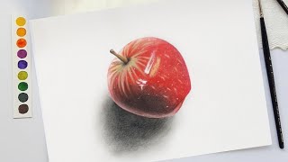 رسم تفاحة واقعية بالالوان الخشبية || A realistic apple fee in wooden colors