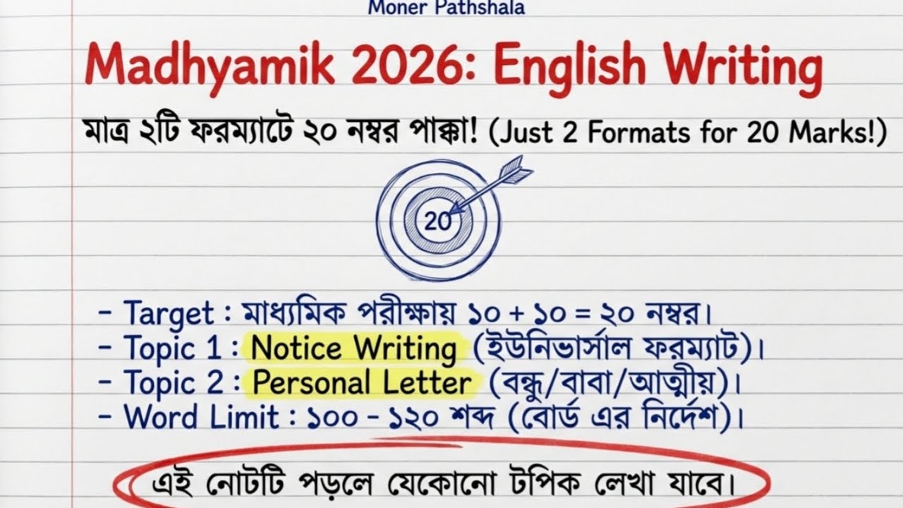 মাত্র ২টি ফরম্যাটেই ২০ নম্বর পাক্কা! 🔥 Madhyamik 2026 English Writing Suggestion | Notice & Letter 