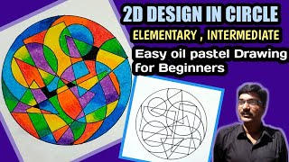 2D Design in circle easy oil pastel colour.