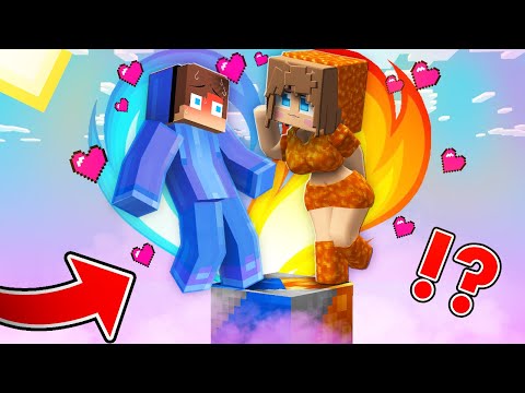 WATER JJ and FIRE Girl Stuck on ONE MULTI-ELEMENTAL BLOCK Challenge Love Story in Minecraft - Maizen