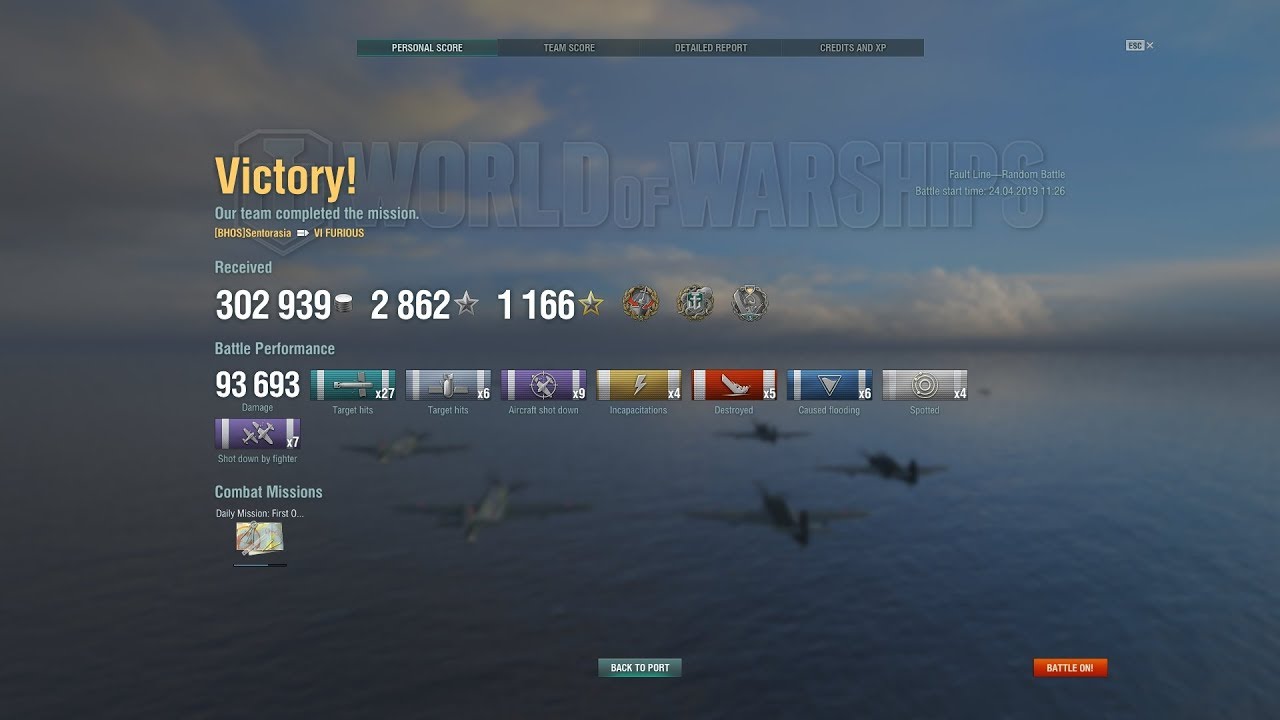WoWs - HMS Furious (47) - Fault Line map (93 k DMG [First blood, kraken, confedarate])