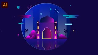 create a mosque & masjid by using gradient | Ramadan illustrator tutorial 2024