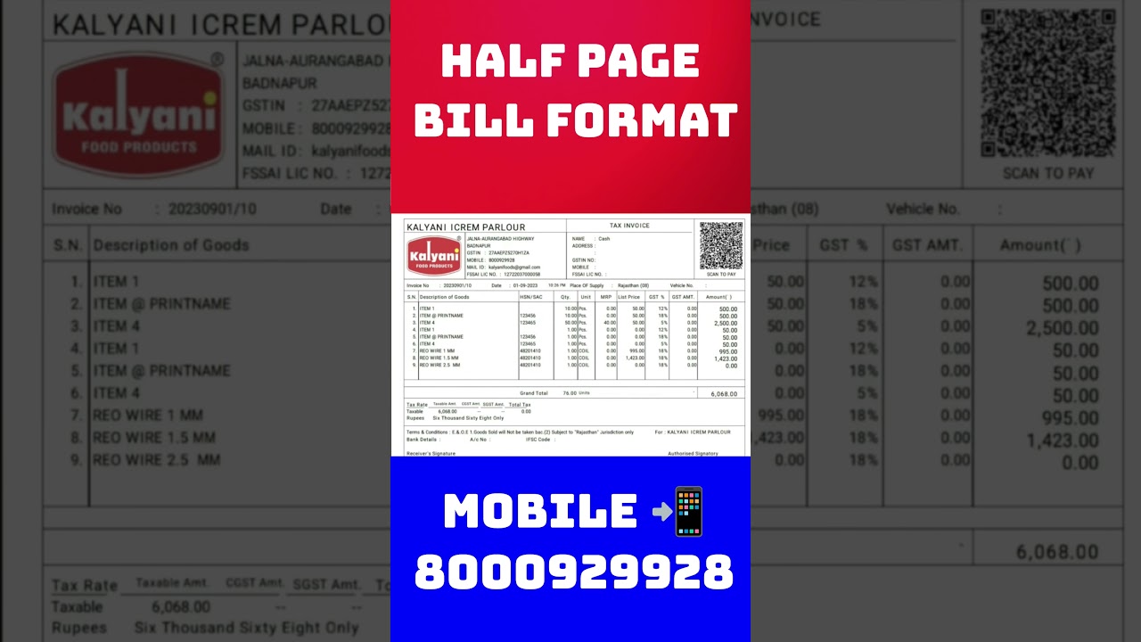 Busy Software Half Page Bill Format 