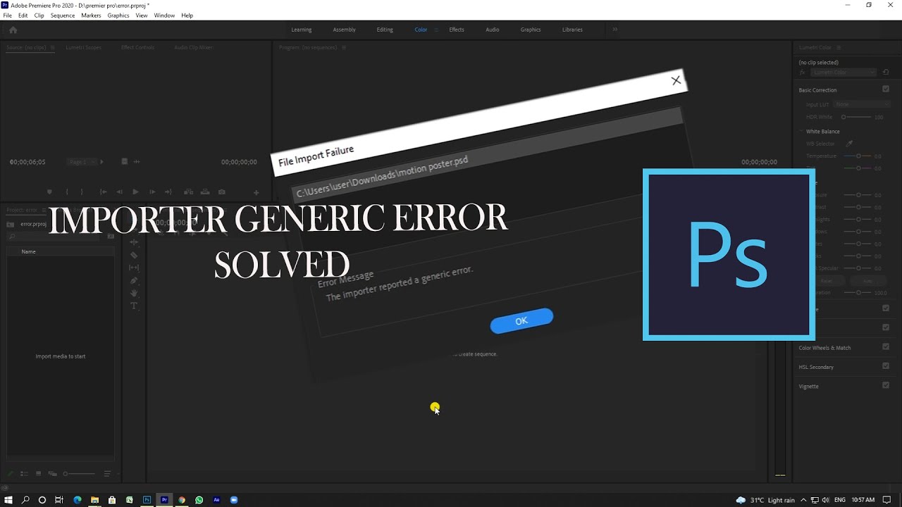 How To Fix GENERIC ERROR With PSD In PREMIERE PRO|MALAYALAM