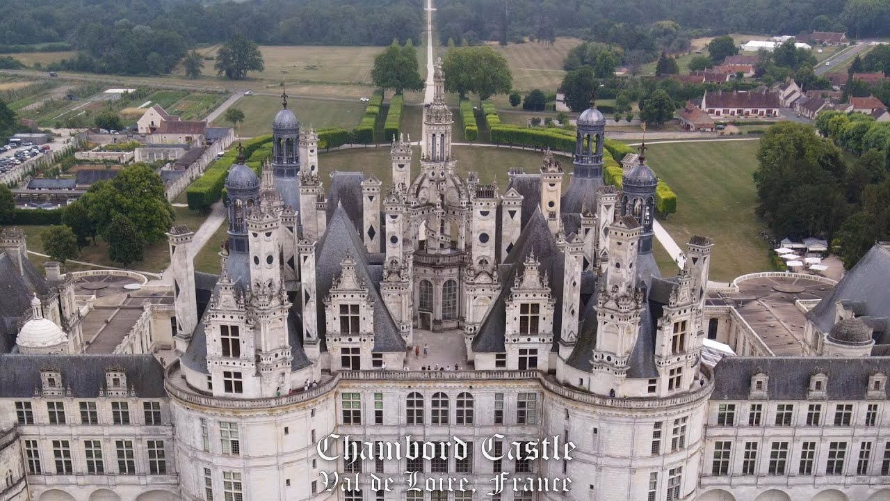 4K Bird's view of Chambord Castle - Val de Loire - France