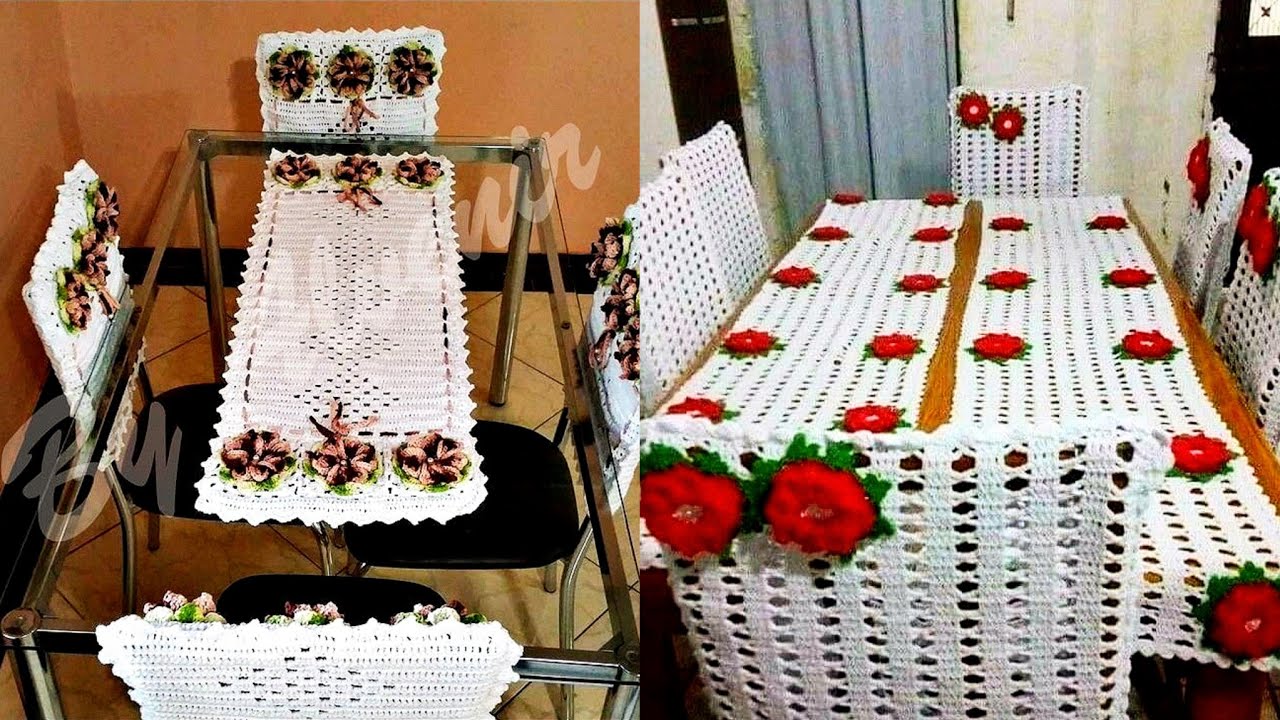 Latest Attractive crochet dinner table runner & chair cover design