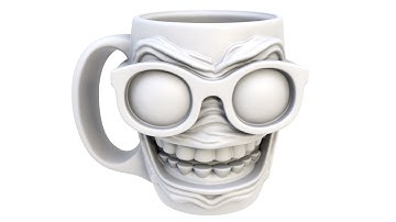 3D model of a bespectacled mug. A emotional mug. Superhive, CGtrader, Cults3d (no sound)