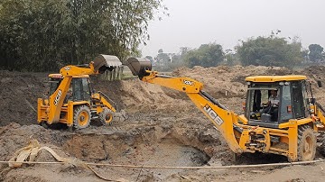 JCB Backhoe Machine Digging For Bridge Foundation Construction - JCB Machine at Work - Part 3