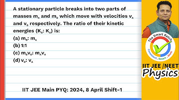 A stationary particle breaks into two parts of masses mA and mB which move with velocities vA and vB