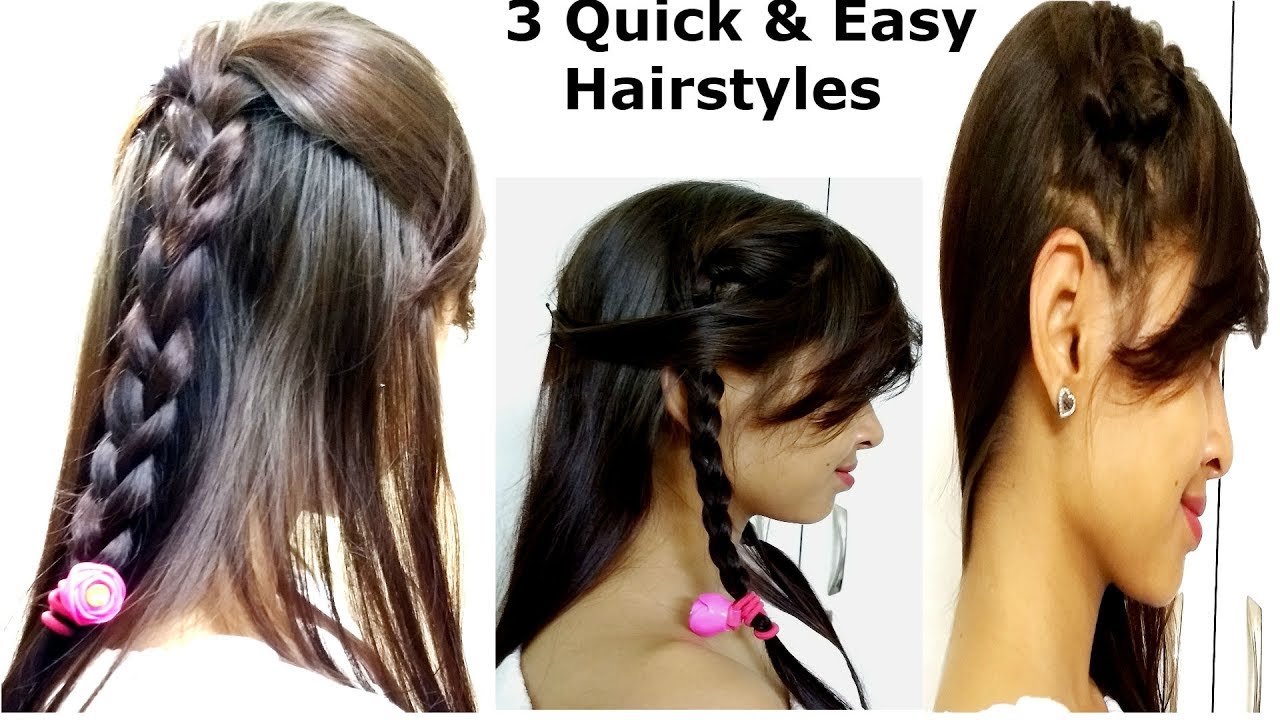 Diy 3 Quick Easy Hairstyles For College Girls In 1 Min Hair Tutorial