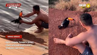 Após resgate, tucano e jovem criam amizade improvável e viralizam nas redes.