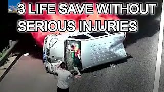 Motorist rescues passengers trapped in burning minibus : CCTV Video