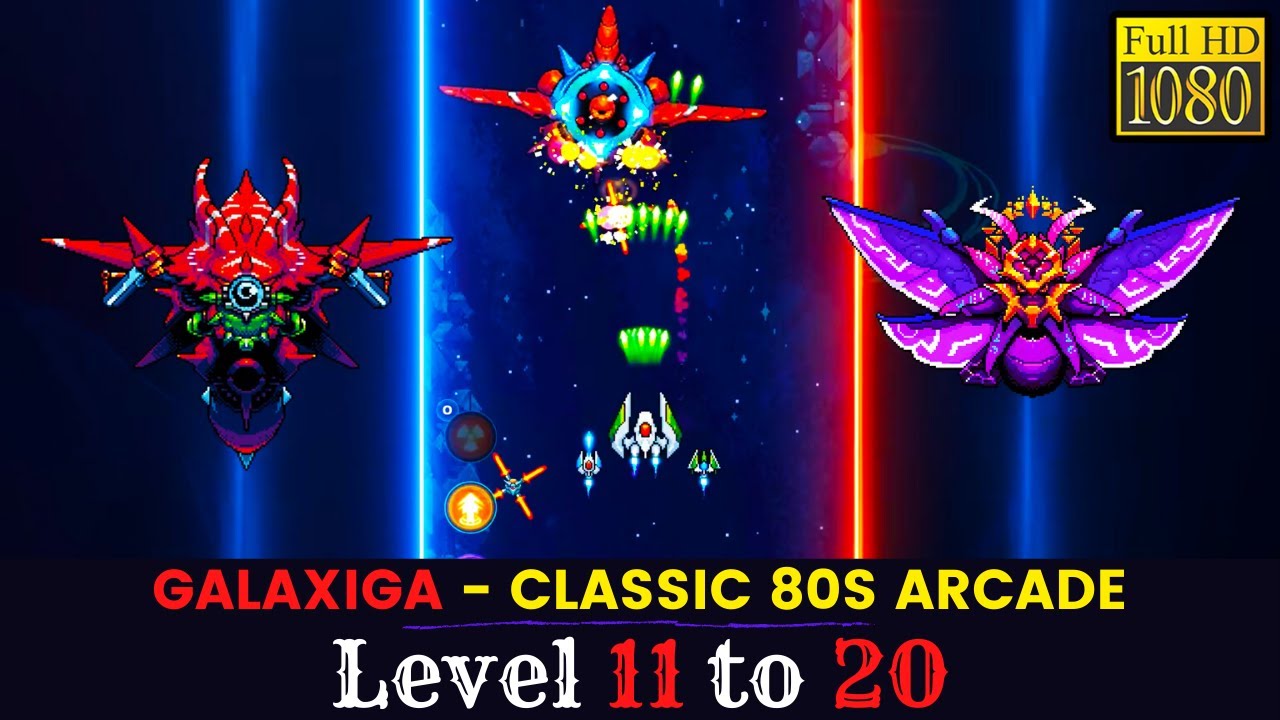 Galaxiga (Level 11 to 20) Classic 80s Arcade Game Play Walkthrough