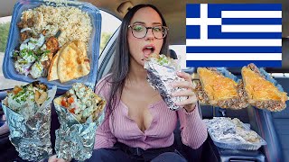 TASTE-TESTING AUTHENTIC GREEK FOOD | CHICKEN, LAMB, BEEF GYRO & SOUVLAKI, BAKLAVA MUKBANG 먹방 🍖 🌯 🇬🇷