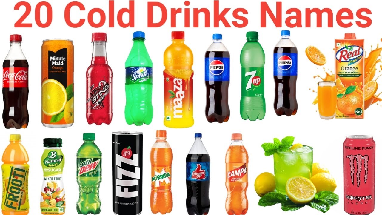 20 Cold Drinks🍹Names for Kids| Soft Drinks Name in English&Hindi with Picture | Fun Learning Video