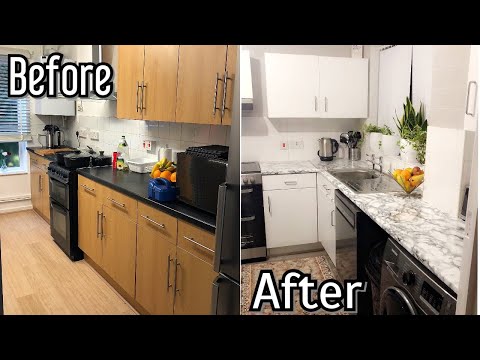 Full Before And After Kitchen Makeover Cabinets,flooring,walls,tile & worktop I Vinyl Sticker PART 2