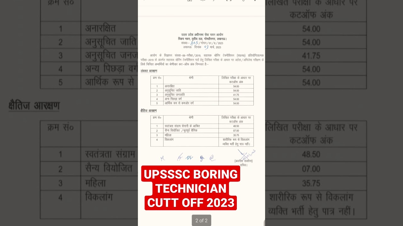 UPSSSC BORING TECHNICIAN CUTT OFF 2023