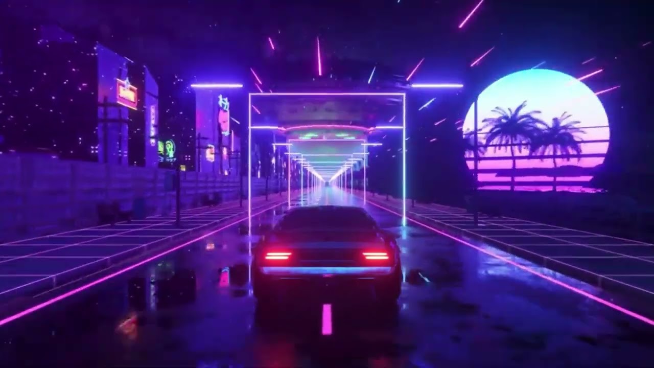 Driving In Retro Futuristic Neon City Screensaver 4K on Make a GIF