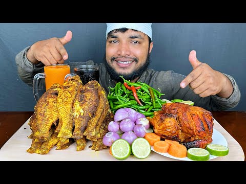 Asmr Eating Spicy Fish Fry And Grilled Chicken With Spicy Chilli Eating Video