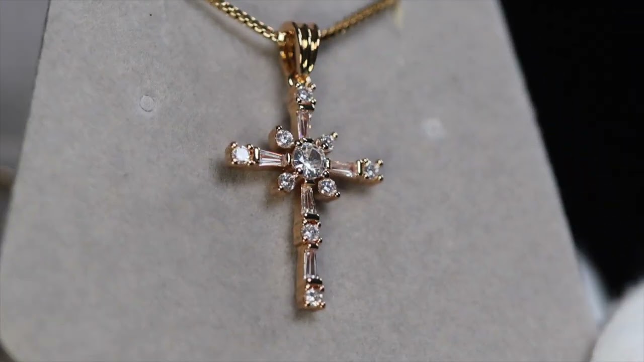 Gold cross necklace, diamond cross pendant, diamond cross pendant, Iced out cross pendant