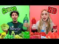 EATING Only ONE Color Food For 24 HOURS! GREEN vs RED