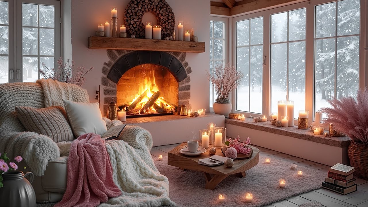 Fluffy Winter Cabin Retreat 💖🔥 Crackling Fireplace & Soft Candlelight | Cozy Love Ambience