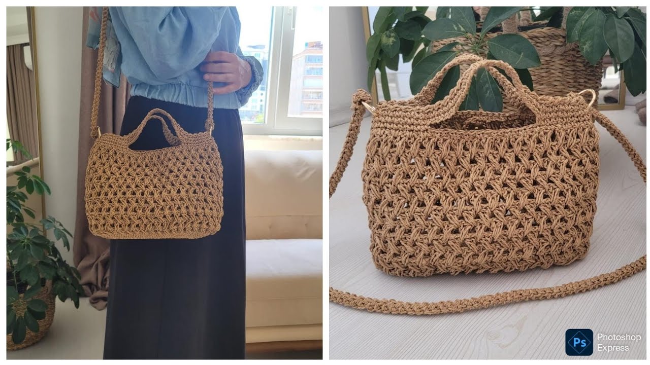 Askılı Kağıt İp Çanta #hasırçanta #örgü #crochet #knitting #handmade #diy #bag 