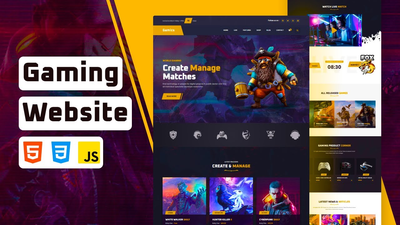 Make A Responsive Gaming Website Using HTML, CSS (Tailwind CSS