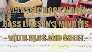 Video thumbnail of "Rock'n'Roll Bass Lesson (7 different classic Bass Lines with Tabs and Sheet)"