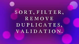 MS Excel Tips | How to Sort, Filter, Remove duplicates and Validation