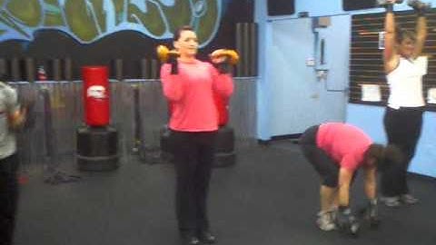 Burpees to DB curl and shoulder press