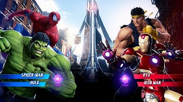 Spiderman & Hulk vs Ryu & Iron Man (Very Hard) - Marvel vs Capcom | 4K UHD Gameplay