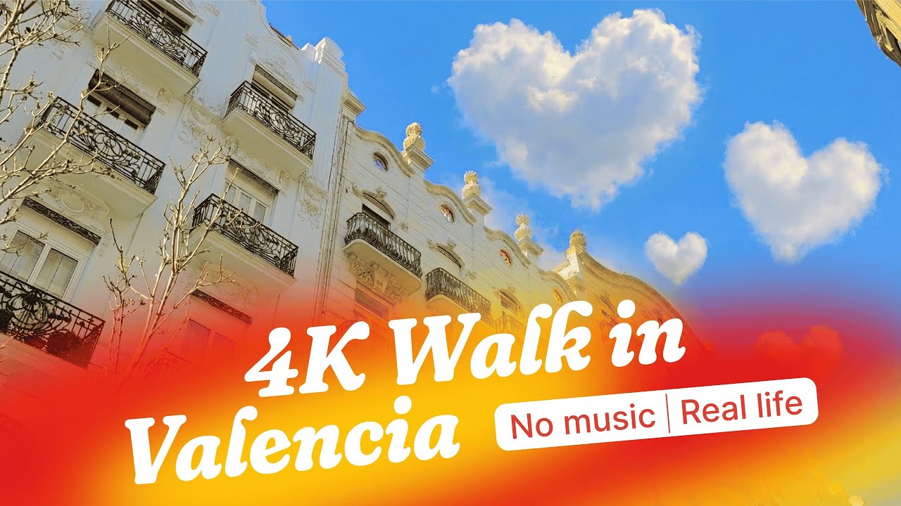 Sunny Valentine’s Day in Valencia 🇪🇸 4K City Walk - Relaxing Ambient Sound (No Music)