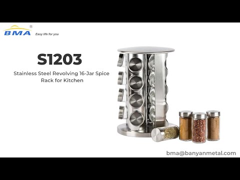 Stainless Steel Condiment Set Revolving 16-Jar Spice Rack for Kitchen