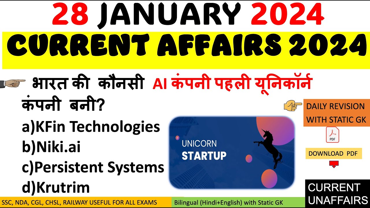 28 JANUARY 2024 || DAILY CURRENT AFFAIRS USEFUL FOR ALL EXAMS ...