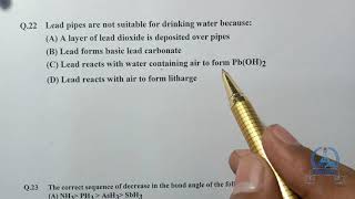 Q.22 Lead pipes are not suitable for drinking water because: | NEET PRACTICE TEST -2| VISHAL ACADEMY