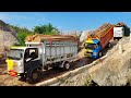 KUMPULAN MOBIL TRUK TERGULING MUATAN BERAT, CANTER FUSO, ISUZU NMR, MINIATUR TRUK OLENG KE SUNGAI