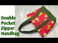 Very easy double pocket zipper handbagbag making