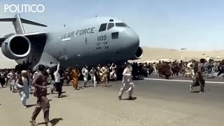 Chaos outside Kabul Airport as crowds of people try to leave Afghanistan