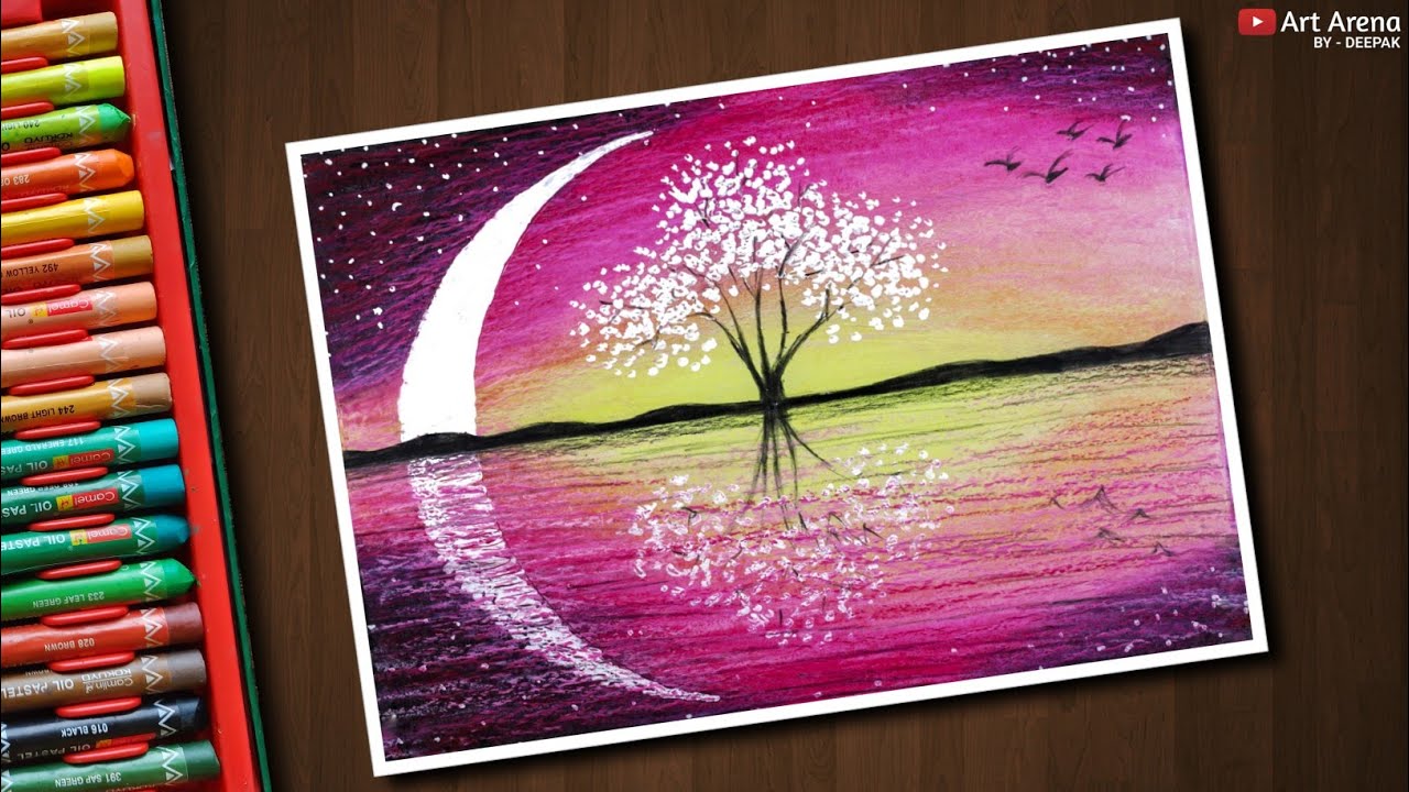 Magical Tree Landscape drawing with Oil Pastels - step by step ...