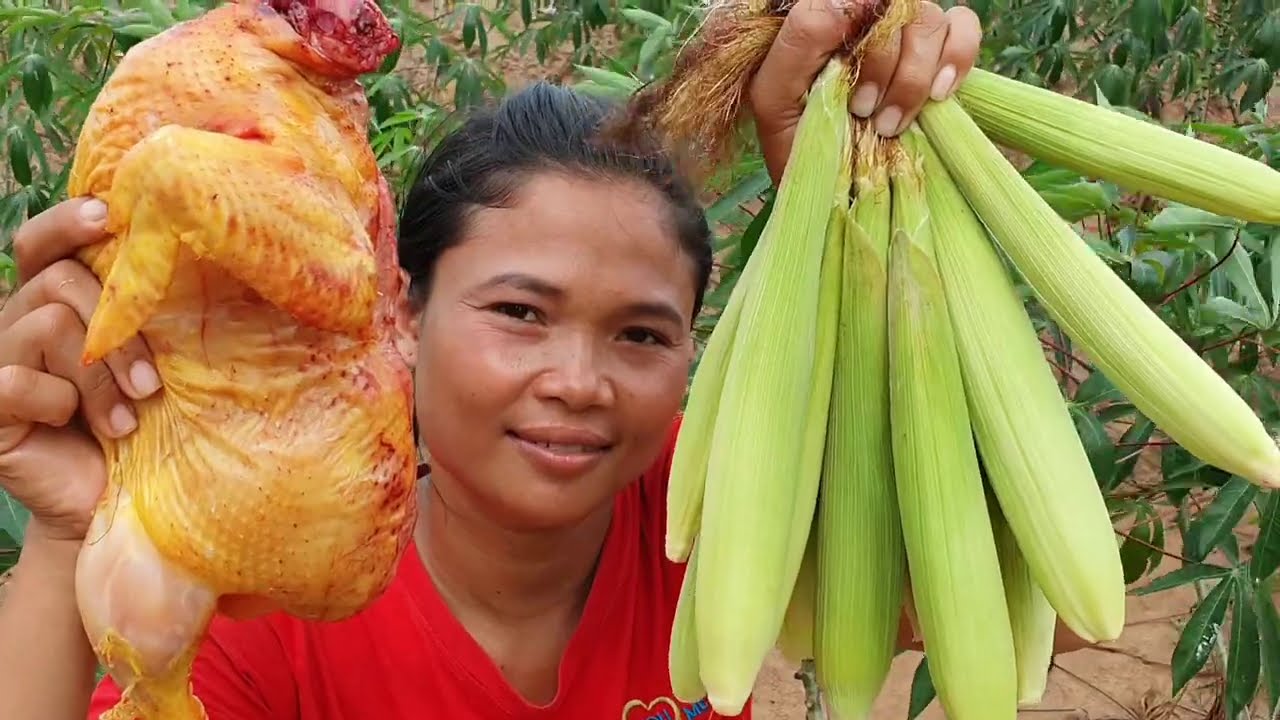 Cooking chicken with baby corn - eating delicious - YouTube