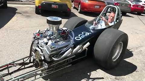 Vintage small-block Chevy front-engine alcohol dragster.